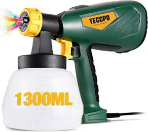 Electric Paint Sprayer 500 Watts Up to 100 DIN-s, TECCPO Spray Gun with 800ml/min HVLP, 1300ml Detachable Container, 3 Copper Nozzles & 3 Spray Patterns, Adjustable Volume Dial for Gardening & Crafts